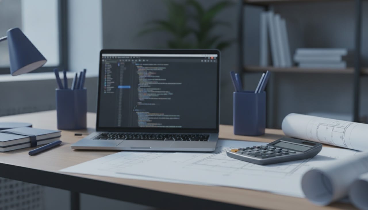 Praca inżynierska &mdash; aplikacja i projekt techniczny na ekranie laptopa